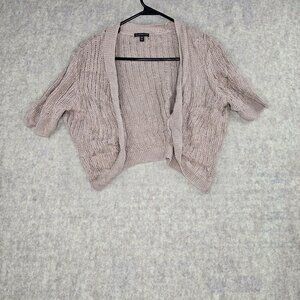 Express Women Open Front Knit Cardigan Taupe Medium Ramie & Cotton Blend